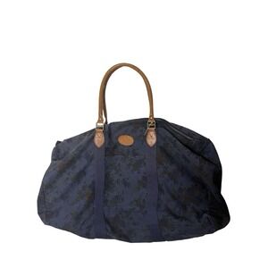 VTG Gap Canvas Duffel Weekender Bag Blue floral BOHO  w/ Leather Straps